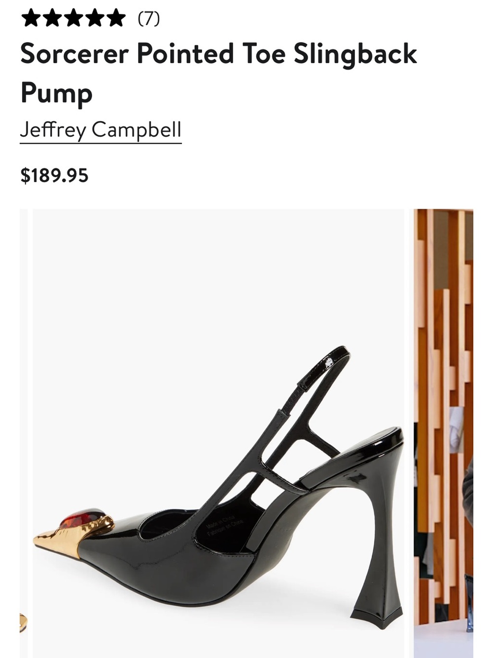 NEW! Jeffrey Campbell Sorcerer Black Patent Slingback with Gold-Tone Gem Accent - Picture 2 of 10